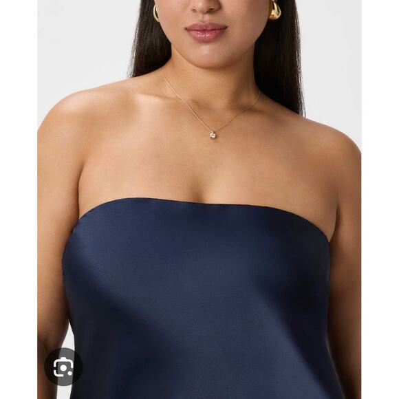 Quince Washable Silk Strapless Midi Dress - Navy Size S NWT - Picture 2 of 6